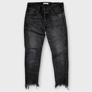 Moussy Vintage Staley Tapered Ankle Jeans Size 27 Black Wash Raw Hem Mid Rise